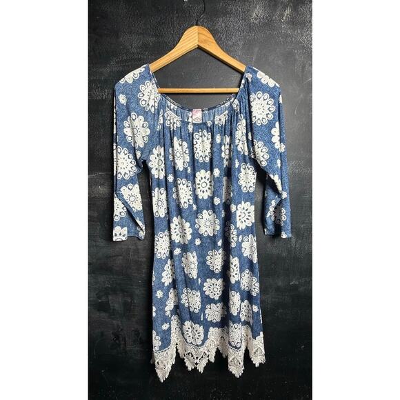 Pink Coconut Dresses & Skirts - Pink Coconut Blue Floral Lace Hem Dress